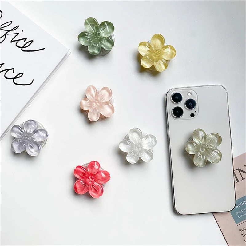🎀 Soporte de Flor Epóxica – Griptok coreano con anillo para celular, diseño de flor con brillo cristal, ideal para iPhone y Samsung