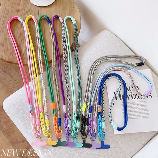 🎀 Lanyard Coreano de Moda – Correa cruzada de estilo moderno, con diseño tipo patchwork, ideal para uso diario y exterior