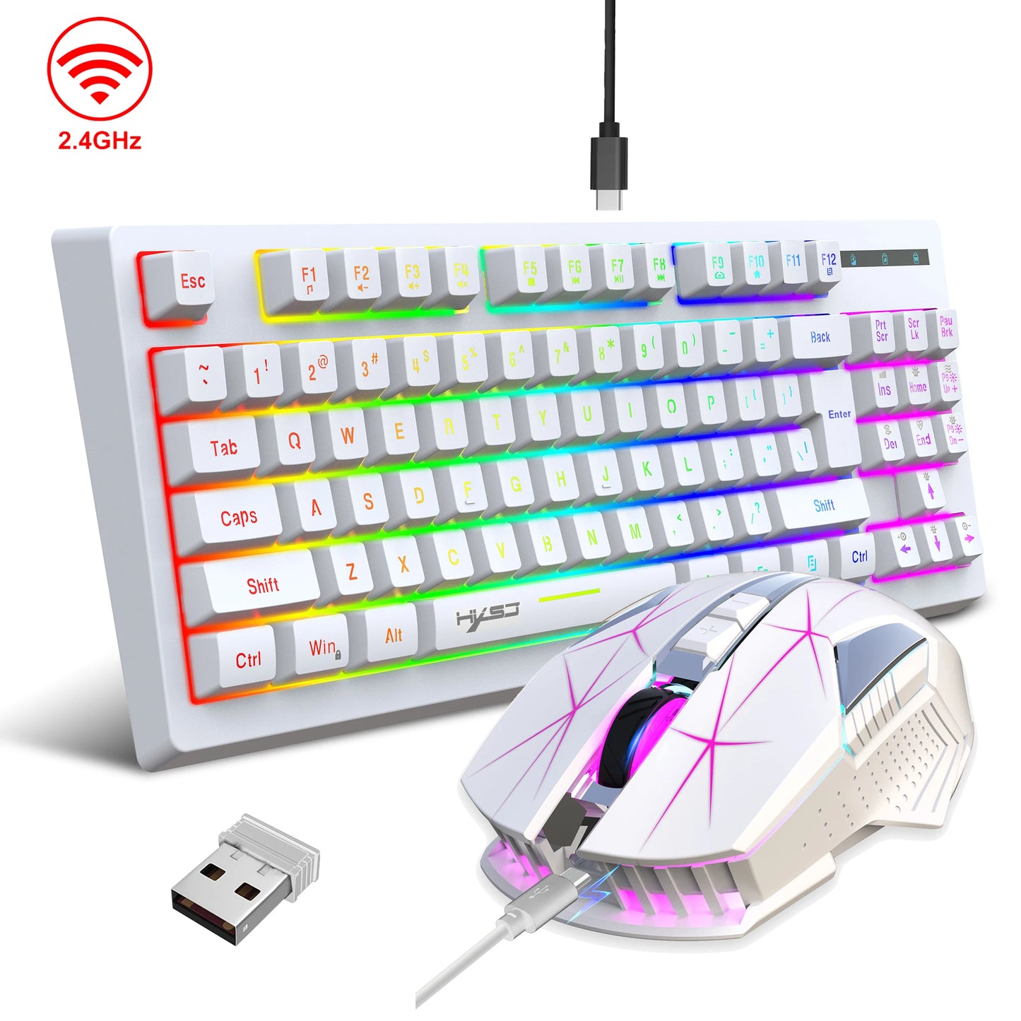 🆕 Combo Gamer 87 Teclas 2.4G Inalámbrico | Mouse Recargable 1800mAh 🔋 Set Estilizado para Oficina y Juegos 🖥️