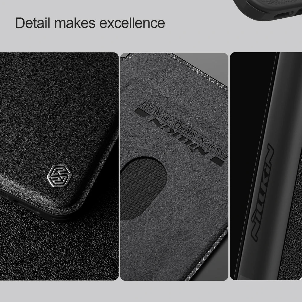 📱 Funda iPhone 16 Pro Max | Cuero Flip Qin Prop con Tarjetero y Protección de Lente | Nillkin