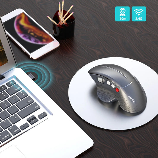 🖱️ HXSJ T32 Mouse vertical inalámbrico 2.4G, 250HZ, 6D ergonómico, 4800DPI ajustable, compacto para escritorio y laptop
