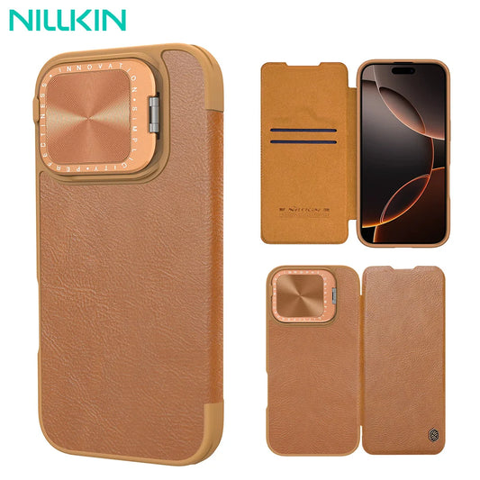 📱 Funda iPhone 16 Pro Max | Cuero Flip Qin Prop con Tarjetero y Protección de Lente | Nillkin