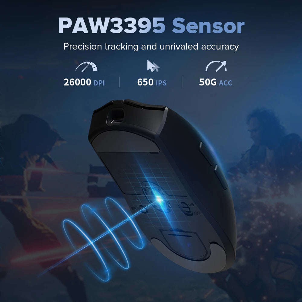Delux 🖱️ M600 Series Gaming Mouse | 52g Ligero Conexión 2.4G + Alámbrico 26000 DPI Recargable Para PC Gamer y Manos Pequeñas