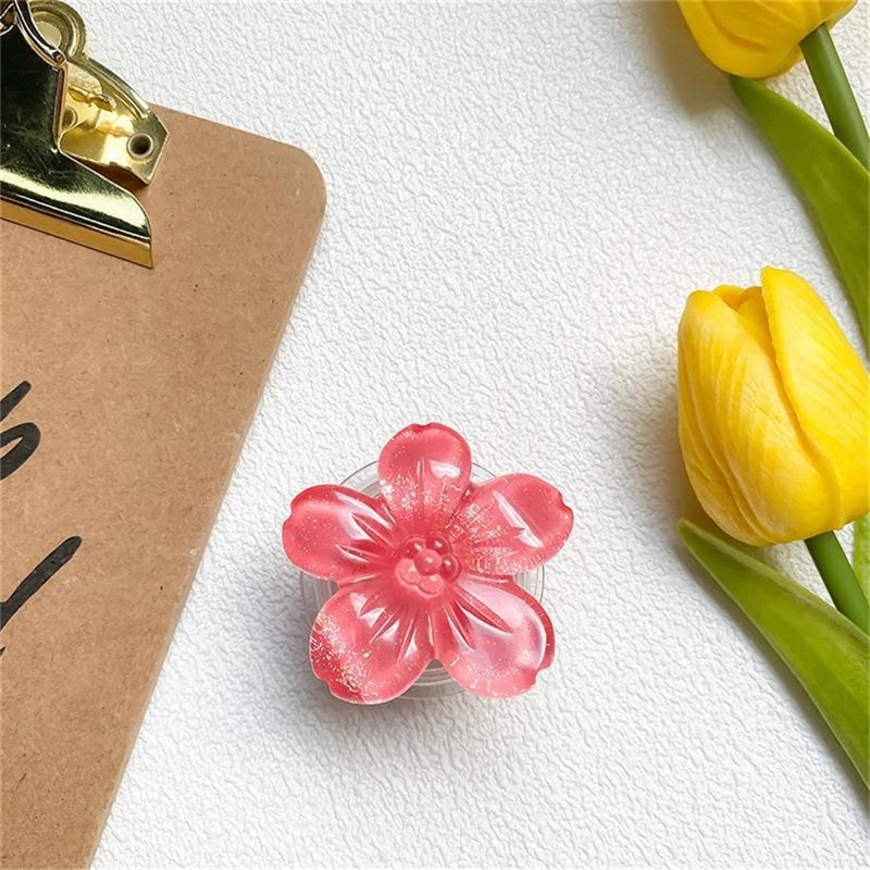 🎀 Soporte de Flor Epóxica – Griptok coreano con anillo para celular, diseño de flor con brillo cristal, ideal para iPhone y Samsung