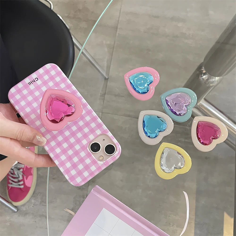 🎀 Soporte de Corazón con Diamantes – Griptok brillante de lujo, soporte para celular estilo romántico y elegante