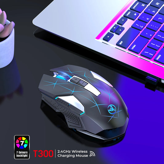 🖱️HXSJ Mouse Gamer Inalámbrico T300 2.4G | Batería Recargable 600mAh RGB Colorido Óptico 7D Para PC y Laptop