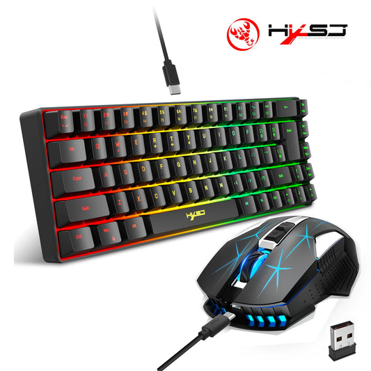 🎮 Kit Gamer 68 Teclas | Teclado con Retroiluminación RGB 🌈 Alámbrico 🔌 Tipo Membrana + Mouse Inalámbrico 🖱️ Portátil • Ideal para Hogar y Oficina 🏠💼