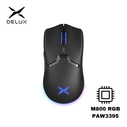 Delux 🖱️ M800 RGB Wireless Gaming Mouse | PAW3395 26000 DPI Recargable 6 Botones Programables Para Laptop y PC Gamer