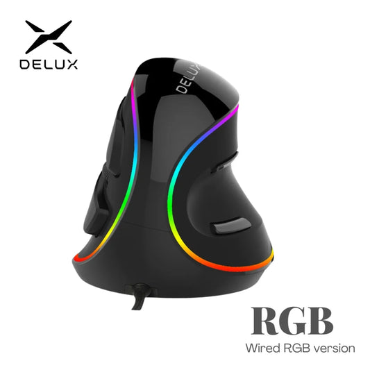 Delux 🖱️ M618PLUS A825 | Mouse Vertical Ergonómico Alámbrico 12800 DPI 1000Hz RGB Reposamuñecas Removible Para Síndrome Túnel Carpian