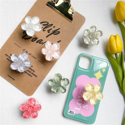 🎀 Soporte de Flor Epóxica – Griptok coreano con anillo para celular, diseño de flor con brillo cristal, ideal para iPhone y Samsung