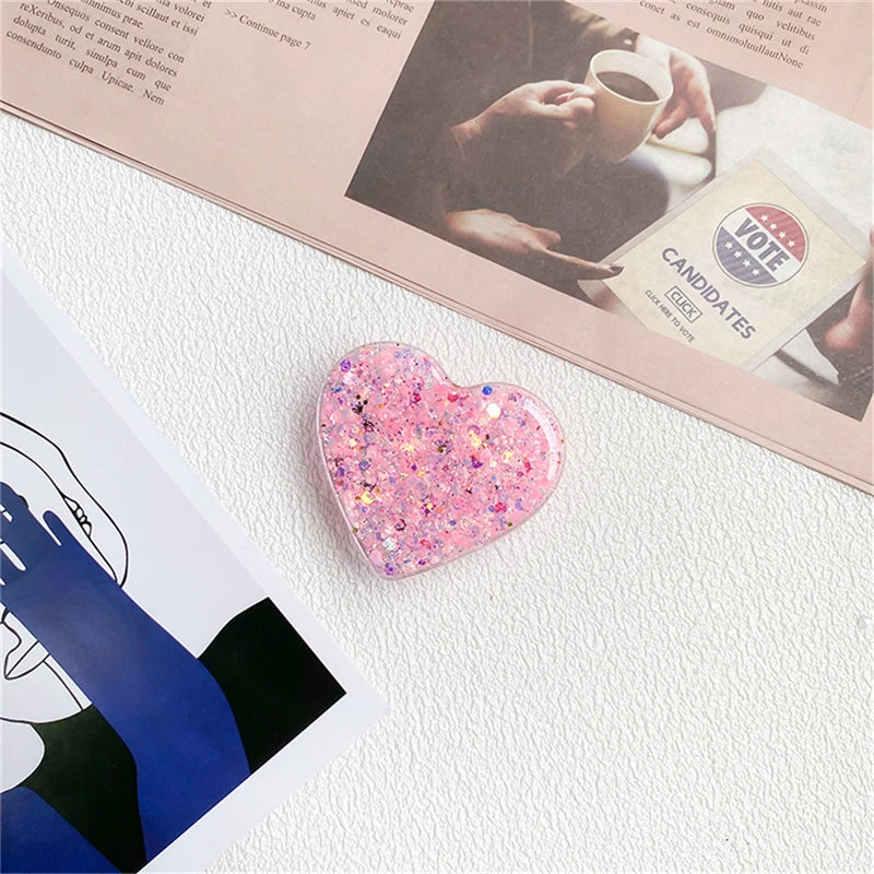 🎀 Soporte Epóxico de Corazón – Griptok coreano con brillo para iPhone o Samsung, accesorio de amor brillante y cómodo