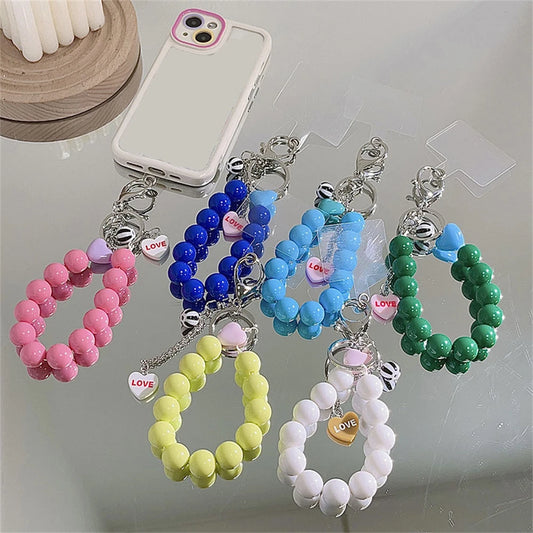 🎀 Pulsera Y2K con Corazones de Colores – Cadena para celular con cuentas, lanyard colgante dulce, regalo ideal para iPhon