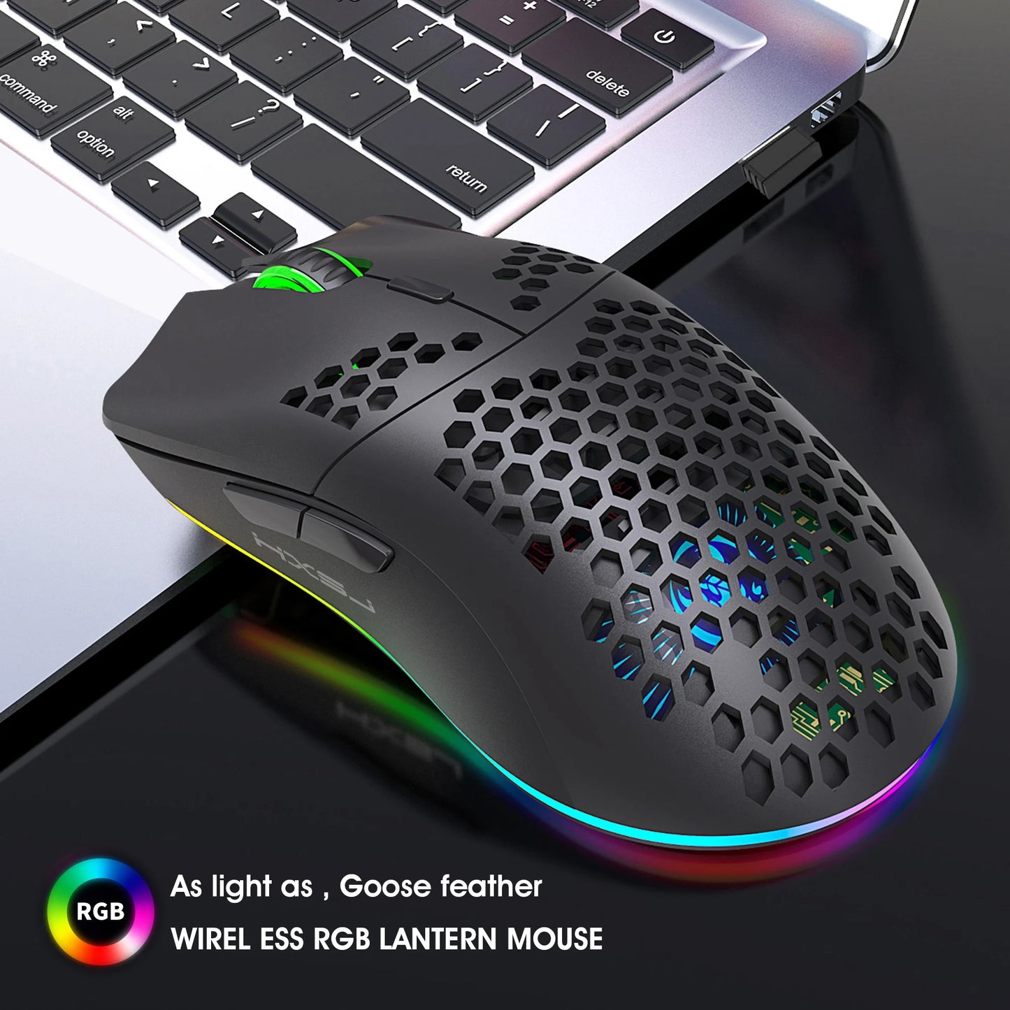 🖱️ Mouse Gamer Inalámbrico 2.4G | Carga Rápida RGB Luminoso Ultraligero Diseño Honeycomb • Velocidad 3600 DPI 6D Para PC y Laptop