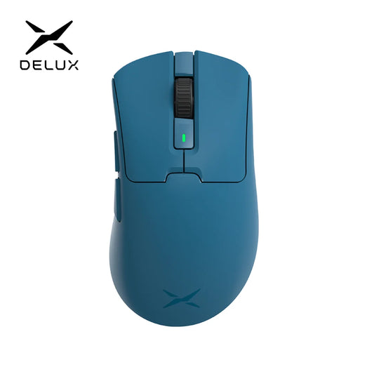🖱️ Delux M900Pro Azul Marino | Mouse gamer ergonómico inalámbrico, sensor PAW3395 8K, base de carga magnética RGB, recargable y con opción alámbrica, para PC