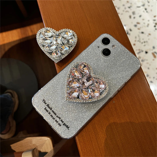🎀 Soporte Brillante con Corazón – Griptok con diamantes y forma de corazón, estilo coreano para iPhone 14 Pro