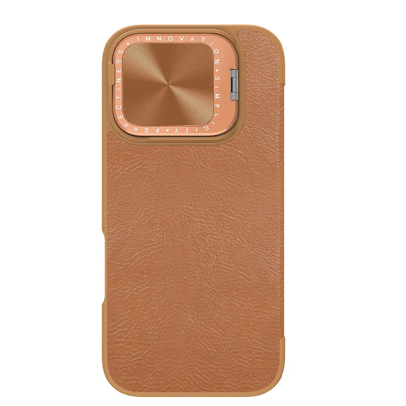 📱 Funda iPhone 16 Pro Max | Cuero Flip Qin Prop con Tarjetero y Protección de Lente | Nillkin