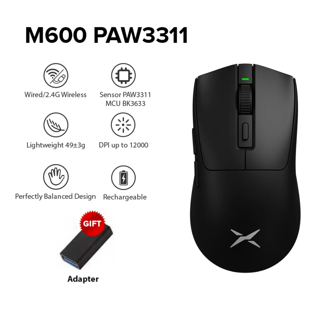 Delux 🖱️ M600 Series Gaming Mouse | 52g Ligero Conexión 2.4G + Alámbrico 26000 DPI Recargable Para PC Gamer y Manos Pequeñas