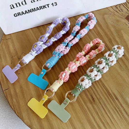 🎀 Correa de Flores Tejidas Coloridas – Lanyard decorativo para celular, llaves o pantalones, con estilo y función anti pérdida