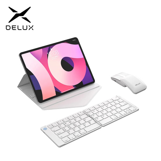 Delux ⌨️🖱️ Set Teclado y Mouse Plegable Multi-función | Ultra Slim Portátil Bluetooth Silencioso Para PC, Laptop y Tablet