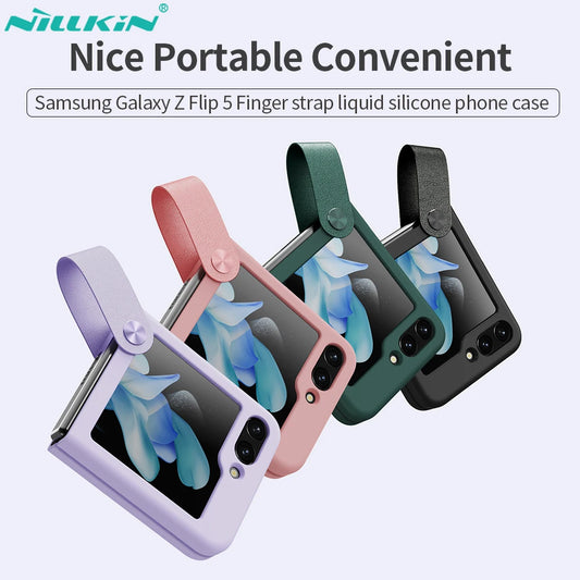 📱 Funda Galaxy Z Flip 5 Correa de Dedo Liquid Silicone Plegable con Soporte Nillkin