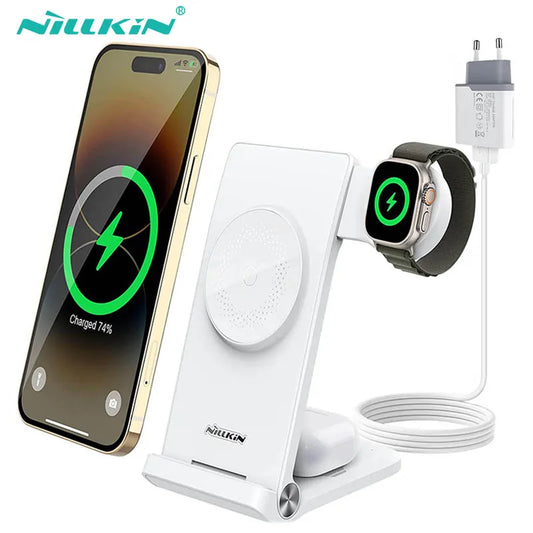 📱 Cargador Magsafe 3 en 1 | Soporte Inalámbrico para iPhone, AirPods y Apple Watch | Nillkin