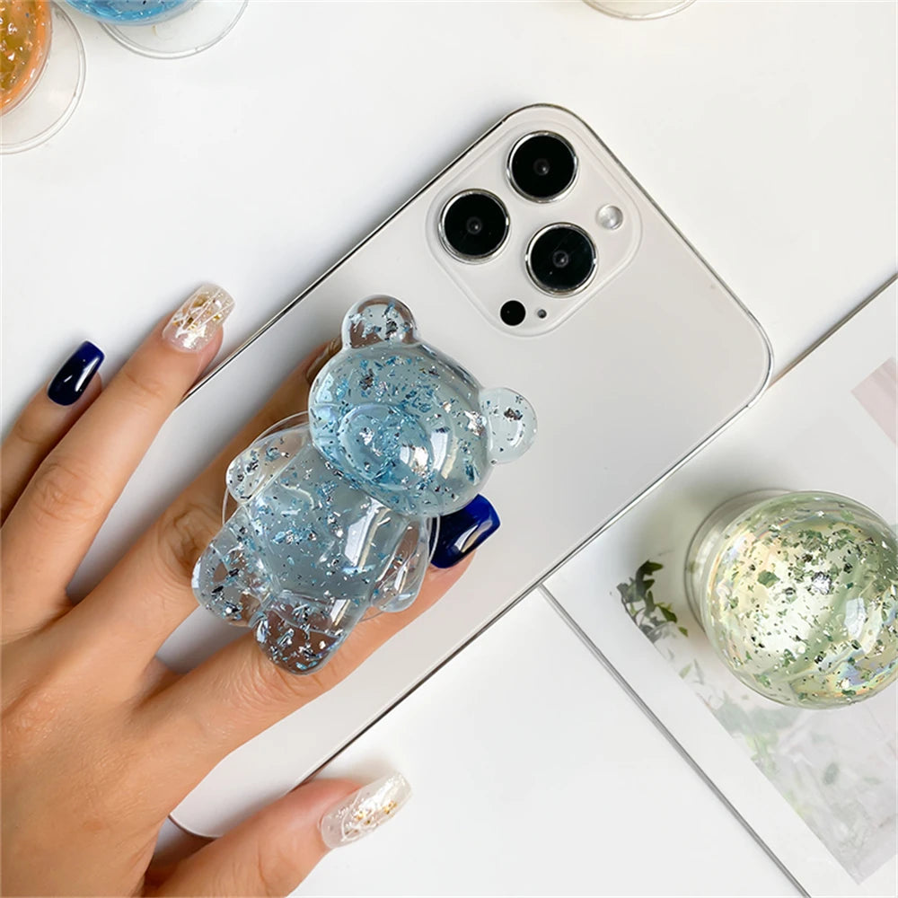 🎀 Soporte de Osito con Brillos – Griptok universal con escarcha y diseño cristalino, soporte para celular cute y brillante