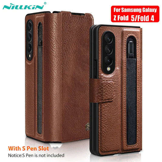 📱 Funda Galaxy Z Fold 6 para Z Fold 5 Aoge Cuero Lujo con Soporte y Ranura S-Pen Nillkin
