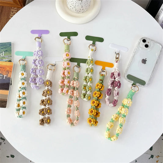 🎀 Pulsera de Flor Tejida de Lujo – Llavero con flor estilo boho, correa corta para la muñeca, ideal como regalo femenino