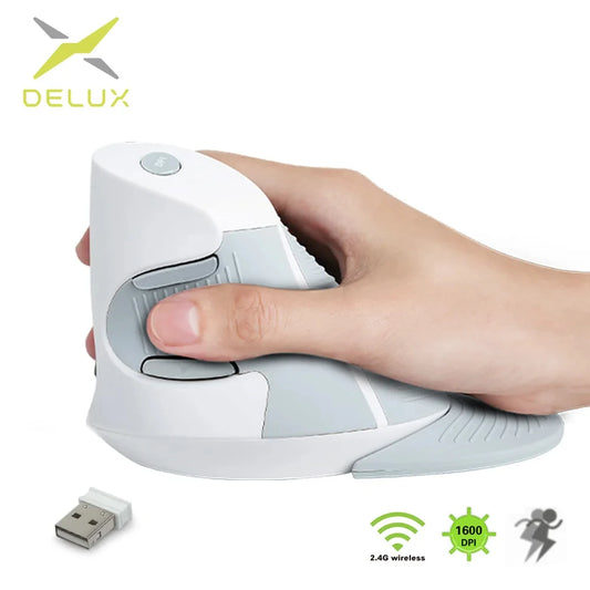 Delux 🖱️ M618GX Blanco | Mouse Vertical Ergonómico Inalámbrico 2.4GHz 🔋 6 Botones Para PC y Laptop 💻