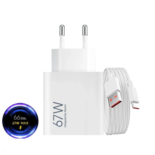 ⚡ Xiaomi Cargador Turbo Original 67W – Carga Rápida con Cable Tipo C de 6A