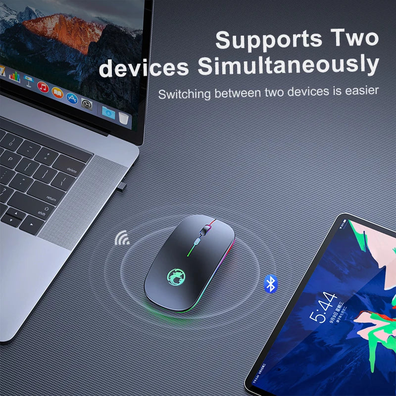 Wireless Mouse Bluetooth RGB Rechargeable Mouse Wireless Computer Silent Mause LED Backlit Ergonomic Gaming Mouse for Laptop PC