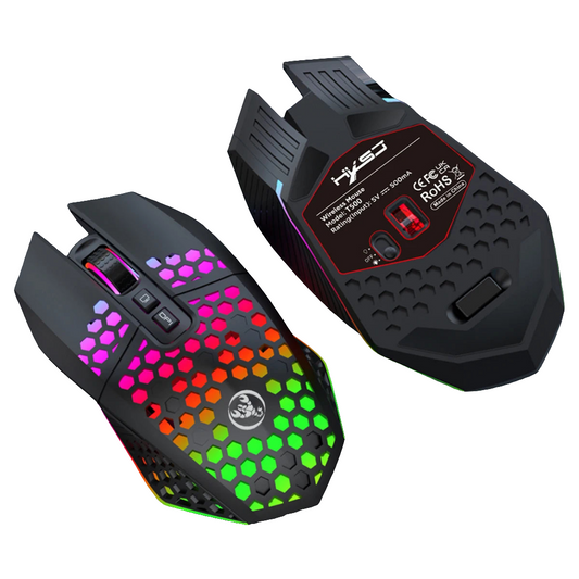 HXSJ 🖱️ Mouse Gamer Inalámbrico T500 | RGB 🌈 Recargable 🔋 Tipo-C 🔌 Botones Silenciosos 🤫 Diseño Hueco 🕳️ 2.4GHz • Para Laptop, Mac y PC 💻🖥️