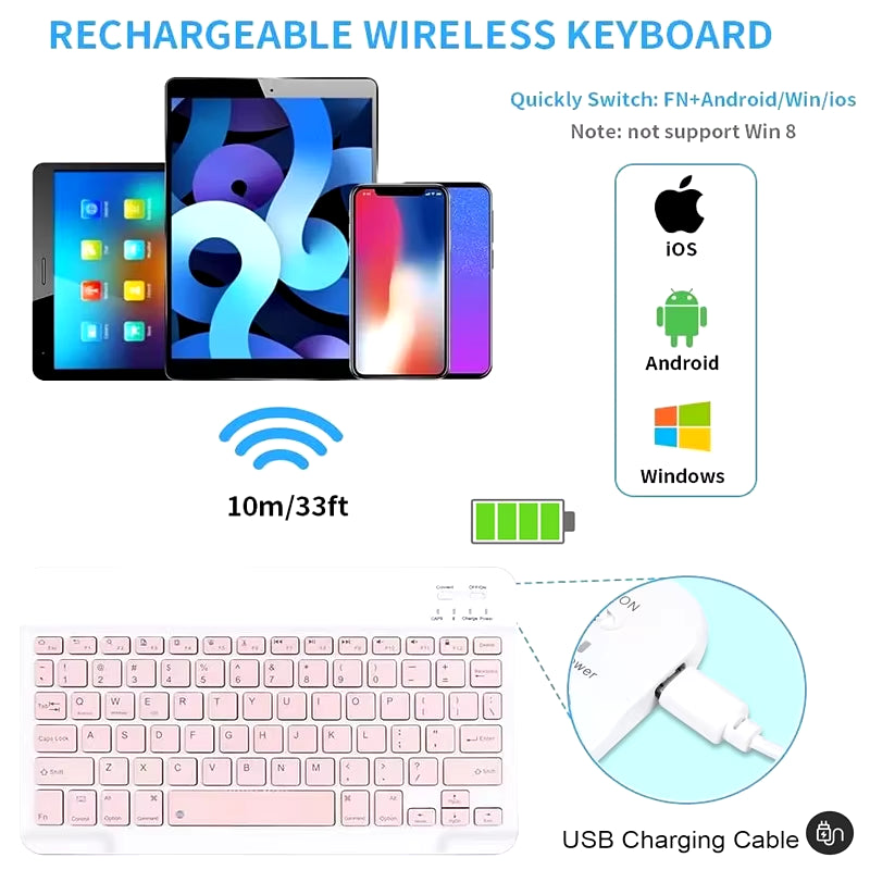 Rechargeable Bluetooth-Compatible Keyboard Portable Compact Wireless Keyboard for Android Windows Ios Tablet Iphone Ipad Samsung