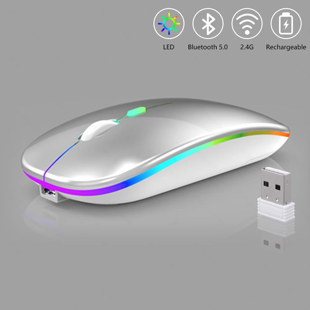 Wireless Mouse Bluetooth RGB Rechargeable Mouse Wireless Computer Silent Mause LED Backlit Ergonomic Gaming Mouse for Laptop PC