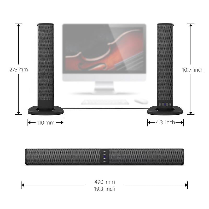 20W Sound Bar for Smart TV 2 in 1 Detachable Stereo Soundbar Bluetooth TV Surround Sound Bar Built in 4 Speaker for Home Theater