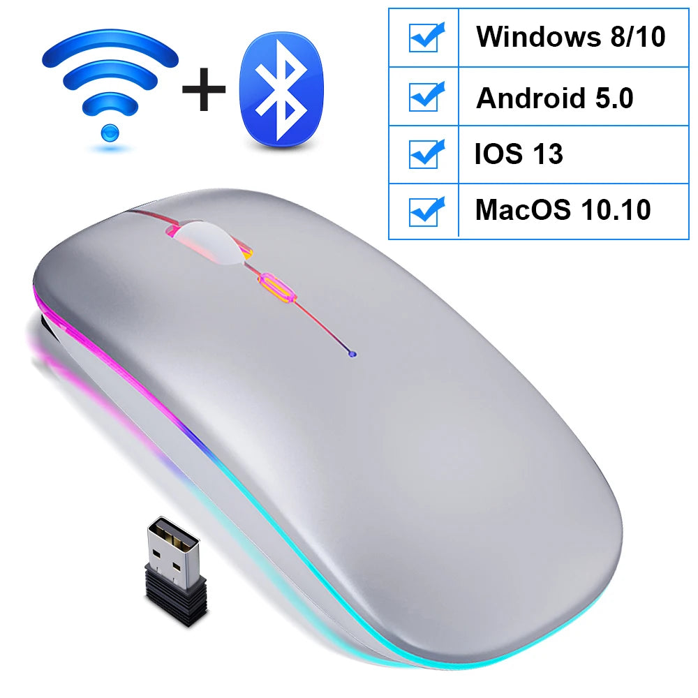 Wireless Mouse Bluetooth RGB Rechargeable Mouse Wireless Computer Silent Mause LED Backlit Ergonomic Gaming Mouse for Laptop PC